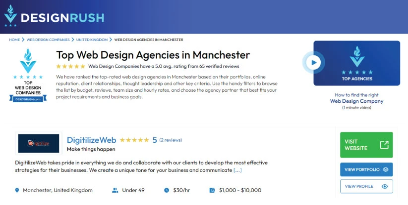 web design agency in Manchester Designrush